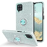 DOMAVER for Samsung Galaxy A12 Case Glitter Bling Sparkly Luxury Case 3 Layer Hybrid Silver with 360 Rotating Ring Stand Soft TPU Cover and Hard PC Protective Case for Samsung Galaxy A12-Green