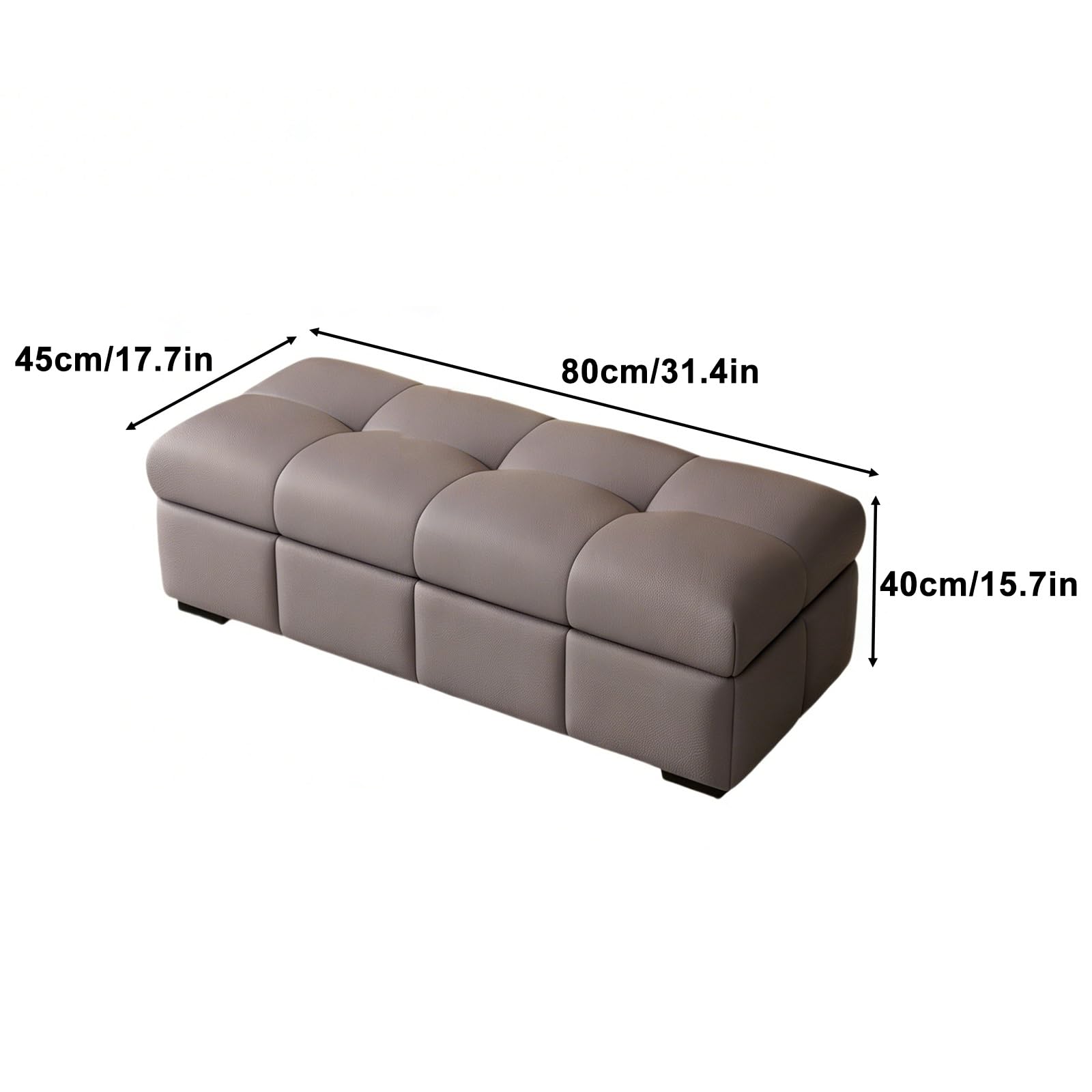 Cassapanca Contenitore da Interno Rettangolare con Tessuto in Vera Pelle, Panca Contenitore con Schiuma Ad Alta Resilienza, per Camera da Letto, Soggiorno, Camerino(Dark gray,80cm/31.4in)