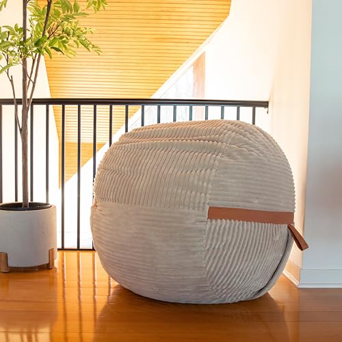 Image of Big Joe Fuf 4Ft Foam Bean Bag Chair with Removable Cover for Kids, Teens, Vanilla Latte, Corded Plush, 4 Foot Large Reading and Gaming Seat