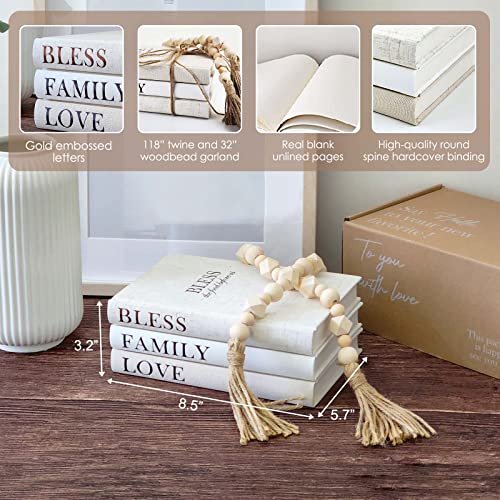 Libros de decoración cubiertos de lino natural juego de 3 piezas premium 5
