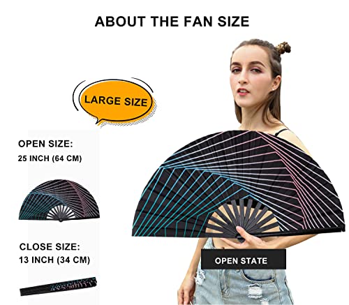 Amajiji Large Folding Hand Rave Fan for Women/Men, Chinease/Japanese Bamboo and Nylon-Cloth Folding Hand Fan, Hand Fan Festival Fan Gift Fan Craft Fan Folding Fan Dance Fan (Illusion Trippy)