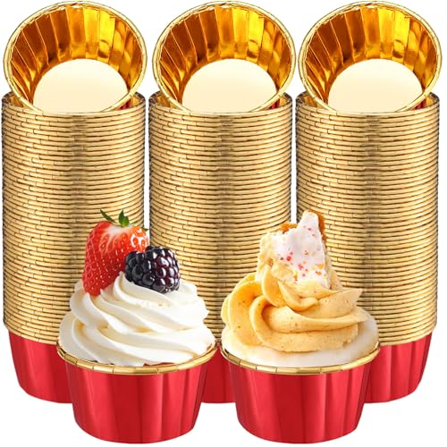 Image of 300 Pack Fiery Red Gold Cupcake Liners Disposable Foil Muffin Cup