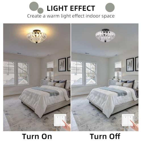 Image of Semi Flush Mount Ceiling Light, 11.8 Inch Black Vintage Hallway Light Fixture with Transparent Glass, Close to Ceiling Light for Bedroom Kitchen Living Room Bathroom Foyer, E26 Base