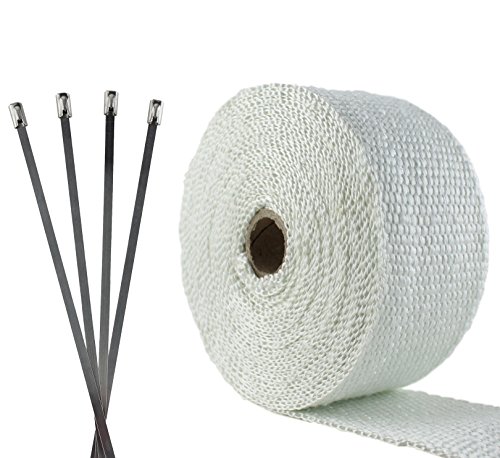 Image of Whie Fiberglass Exhaust Pipe Wrap, Header, Parts, Heat, Shield, Tape Automotive, Exhaust, Heat, Sleeving
