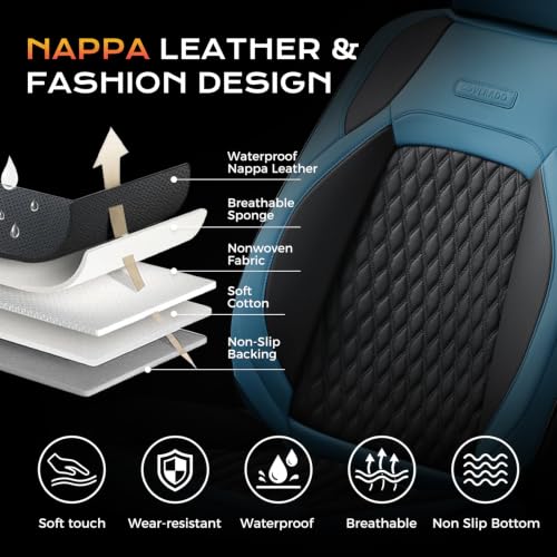 Image of Coverado Seat Covers for Jeep Wrangler, Waterproof Leather Car Seat Covers for Truck Automotive Seat Covers Custom Fit for 2018-2026 Jeep Wrangler JL Seat Covers 4 Door Full Coverage (Blue)