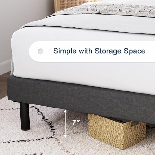 Image of Wooden Modern Upholstered King Size Bed for Bedroom | Wooden Double Bed Without Storage | Platform Cot Upholstered Bed with Upholstery Fabric | Engineered Wood | 6.5 x 6 Ft | Dark Grey