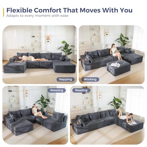 Image of MAXYOYO 132 inch Giant U-Shaped Modular Sectional Couch, Modern Boneless Couch for Living Room, Sofa in A Box, Oversized Sofa with Deep Seat, No Assembly Required, Dark Grey