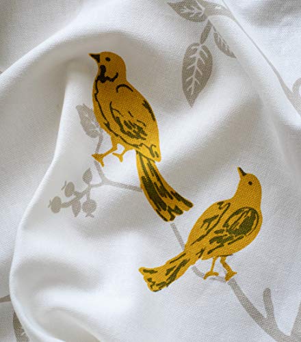 Image of Tranquebar Curtain Co. Window Curtains 6 Feet, 60-65% Room Darkening, Yellow Bird Print, Cotton Curtains for Window, Cotton Curtains 6 Feet Long Set of 2, BackTab Loops, Yori (183 cm) - Set of 2