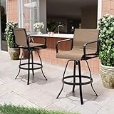 Pellebant 30' Outdoor Bar Stools Set of 2, Swivel Aluminum Barstools with Back & Arms, Rust-Proof Textilene Bar Height Chairs Set for Patio, Pool, Garden, Backyard, Brown