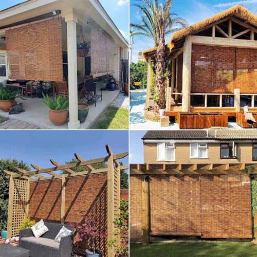 Retro Bamboo Roller Blind - 60 to 140cm Wide, Anti-UV, Outdoor Reed Curtains With Lifter, Sunshade Roll Up Bamboo Shades, Waterproof Kitchen Roller Blinds - Image 4