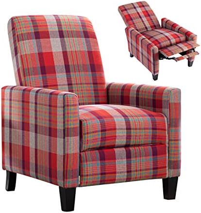 laverntard Recliner Wingback Chair, Ergonomic Adjustable Reclining Sofa Living Room Chair Armchair 100% Linen with Dual Function Foot System for Home Theater, Office, Den, Bedroom, Guest Room (Red)