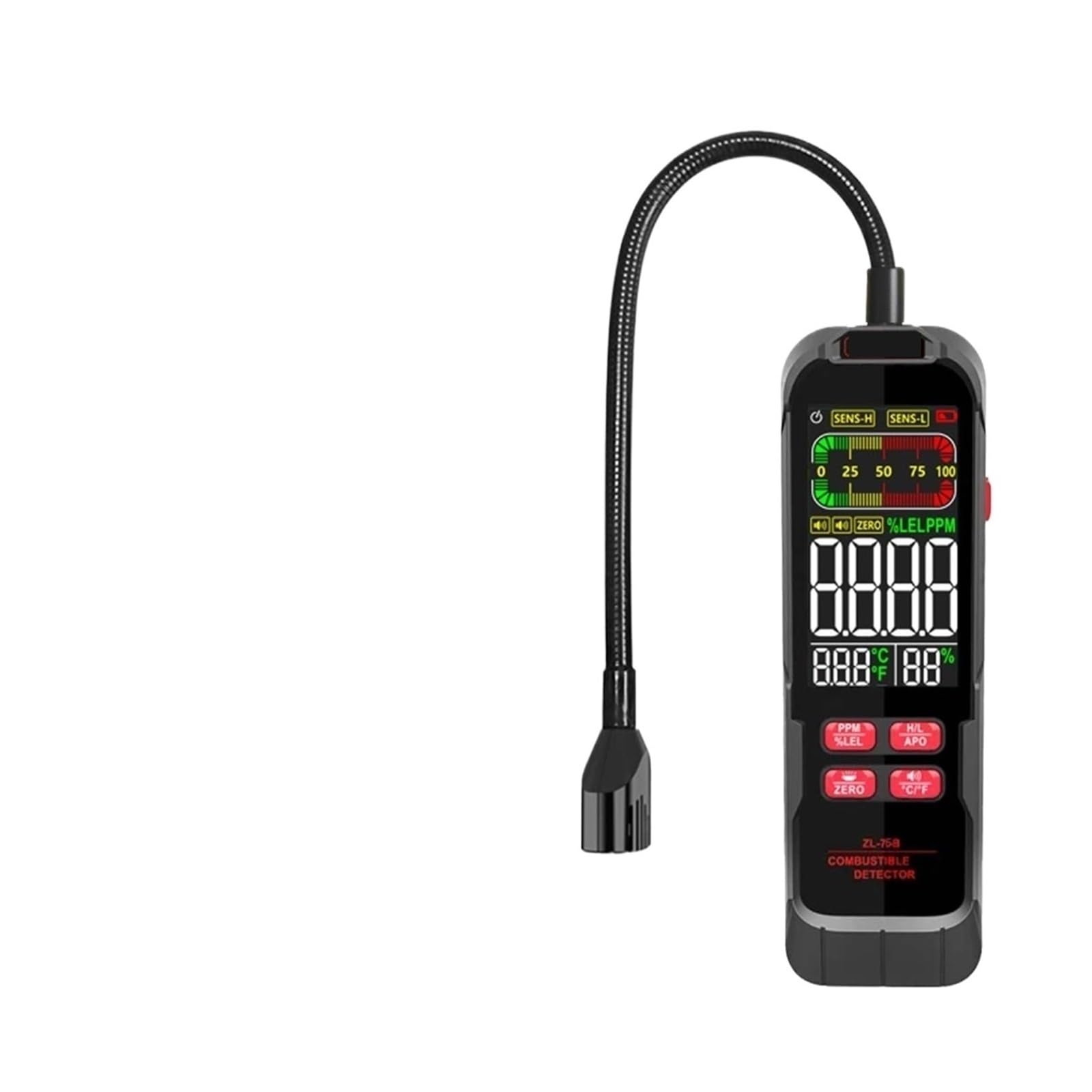 Detector de Gases, Detector de Fugas Gas ZL76B con zumbador y Pantalla LCD, Detector Combustible, analizador Temperatura Humedad, Herramienta Prueba eléctrica(ZL73A Battery)