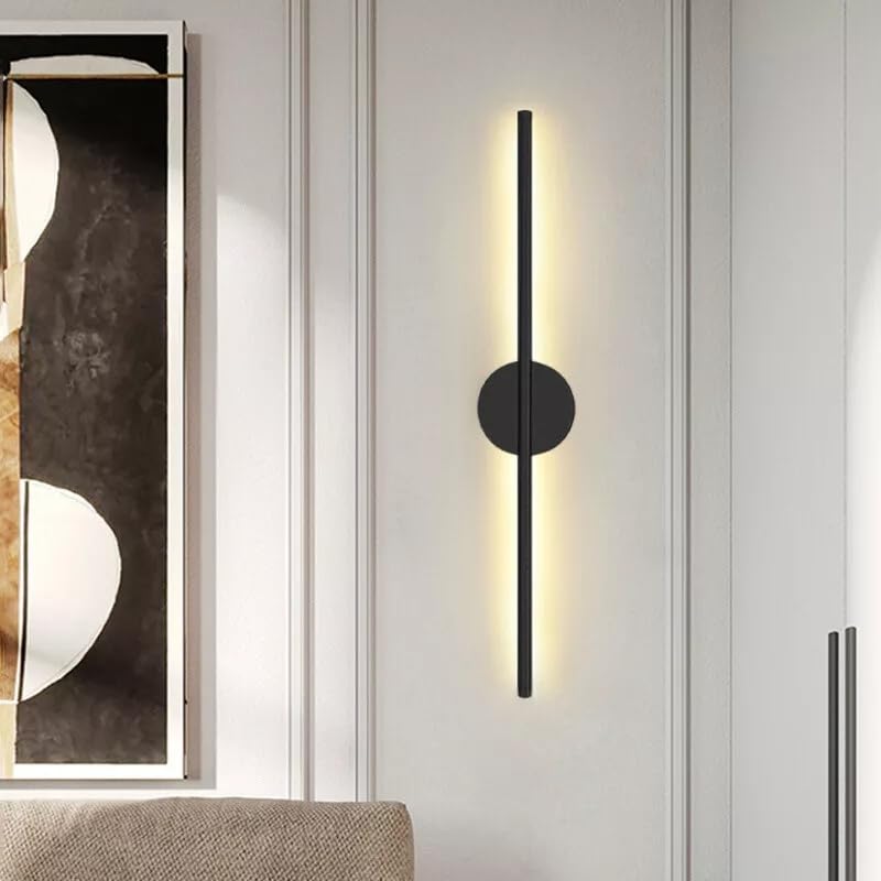 Image of Artica LED Long Strip Metal Wall Light - Modern Linear Black Wall Sconce, Sleek Indoor Warm White LED Wall Lamp for Home Living Room, Bedroom, Bar, Restaurant, Cafe & Office Decor 12w