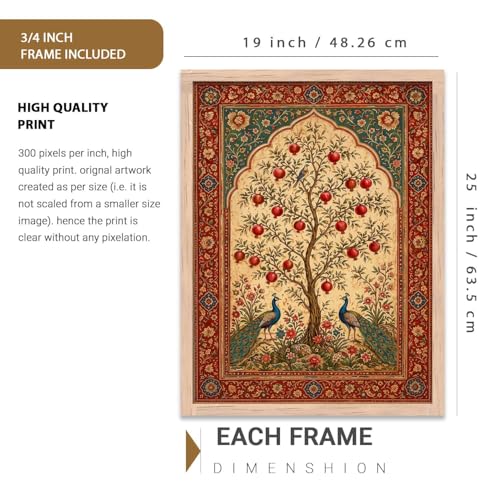 Image of kotart Decorative Traditional Wall Art Home Decor Madhubani Painting poster With Frame For Living Room Bed Room Hotel Wall Decor Digital Reprint Set of 3 (19X25 INCH)