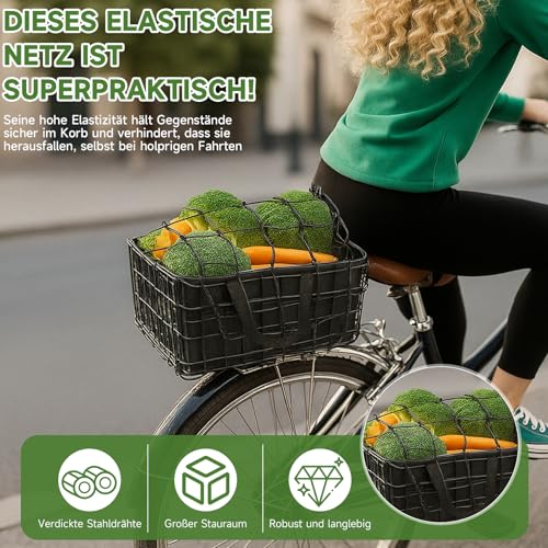 Fahrradkorb hinten abnehmbar, Gepäckträger-Korb faltbar, Fahrrad Korb Schulranzen hinten E-Bike groß, Bike-Basket mit Gepäcknetz, Regenschutz, Innenfutter & Reflektoren, Hundekorb Fahrrad, Schwarz