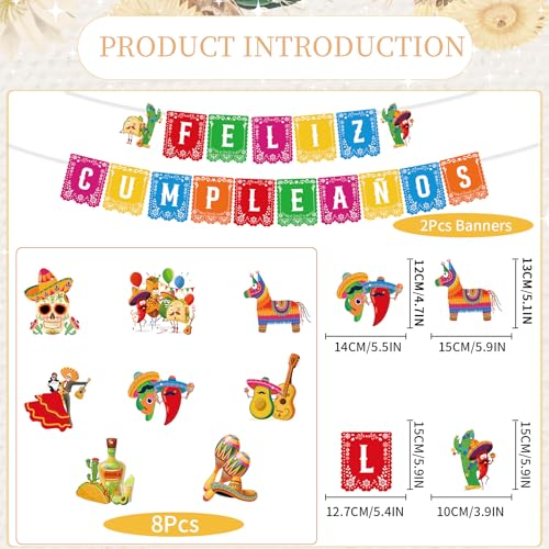 Image of Rakuto Mexican Birthday Party Decorations - 10PCS Mexican Party Decorations Feliz Cumpleanos Banner Hanging Swirls Decoration Fiesta Themed Dia De Los Muertos Cinco De Mayo Birthday Decor Supplies