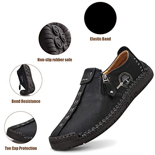 Mens Loafers Slip On Casual Shoes Leather Flat Penny Loafers Outdoor Lightweight Breathable Walking Driving Shoes Comfort Classic Hand Stitching Office Dress Work Shoes Anti Slip Round Toe Moccasins4