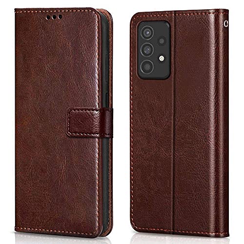 Image of WOW IMAGINE Shock Proof Flip Case Back Cover for Samsung Galaxy A52 5G | A52s 5G | A52 4G (Flexible | Leather Finish | Card Pockets Wallet & Stand | Chestnut Brown)