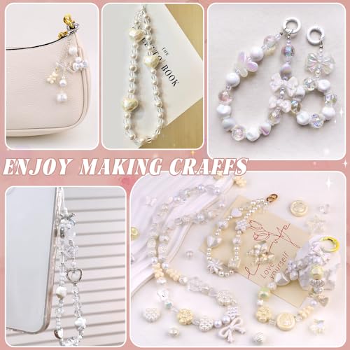 200-260PCS TINKRSTUFF Assorted White Acrylic Beads for Bracelet Making, Cute Beads for Jewelry Making Flower Bow Butterfly Candy GummyBear Aesthetic Bracelet Charms,DIY Necklace Keychain Phone Charm