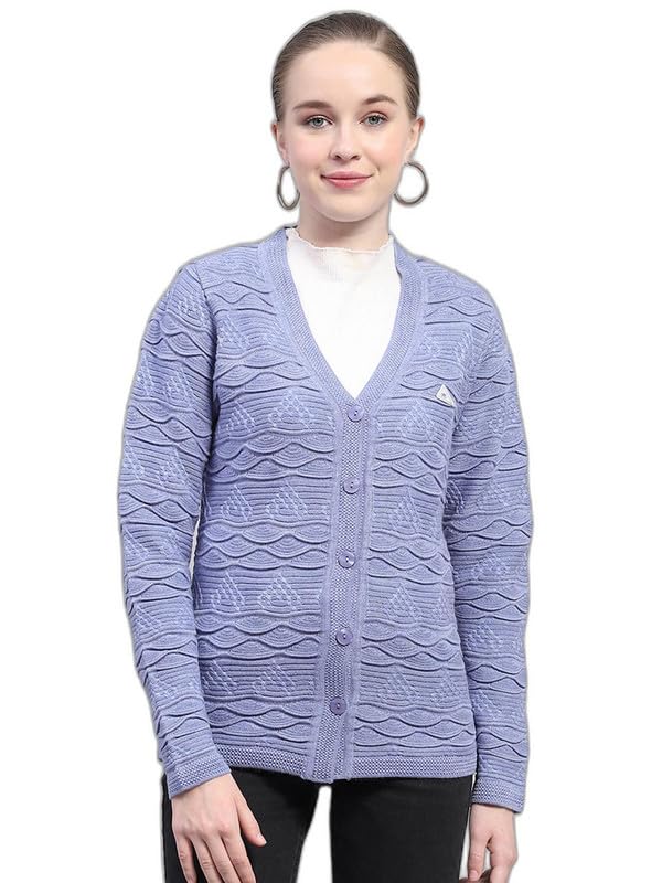 monte carlo Women's Regular Fit Cardigan | Self Design Pattern with Button Closure | Full Sleeve V-Neck Cardigan for Women-picture-16