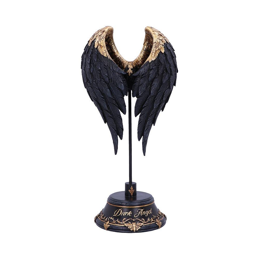 Dark Angel Gothic Fallen Fae Wing Figurine, Black, 26cm
