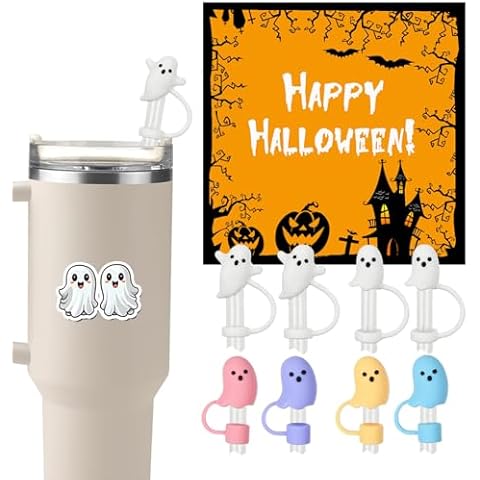 Christmas Halloween Straw Covers Cap Compatible with Stanley Cup 30 40 oz, Silicone Reusable Drinking Straw Topper, Funny Tumbler Accessories 2024 Halloween Christmas Gifts (Halloween-8pcs) Cover