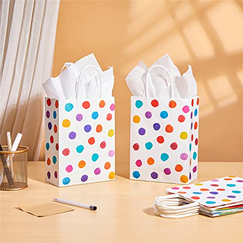 Image of SUNCOLOR 24 Pack Small Paper Gift Bags, Colorful Polka Dot Design, 8.7 x 6.3 x 3.15 Inch, with Handles for Birthday Party Favors