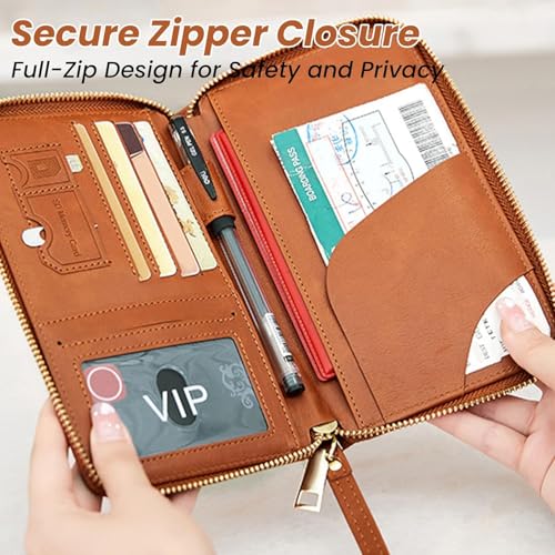 Rowgins RFID Blocking Passport Holder Wallet Travel Essentials Organizer with Multi-Functional Card Slots & Wrist Strap for Women Men (Ocean Blue)2