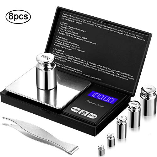 8 Pieces Digital Pocket Scale Set, 100 g 0.01 g Mini Scale Electronic