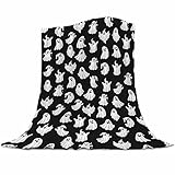 AresD Cute Ghost Halloween Fleece Flannel Blanket - Spooky Black & White, 60x80 Inches