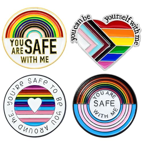 Palotay You are Safe with Me Pins Heart LGBTQ Pride Ally Pin Trans Bisexual Brooch Pride Month Parade Accessories 4Pcs