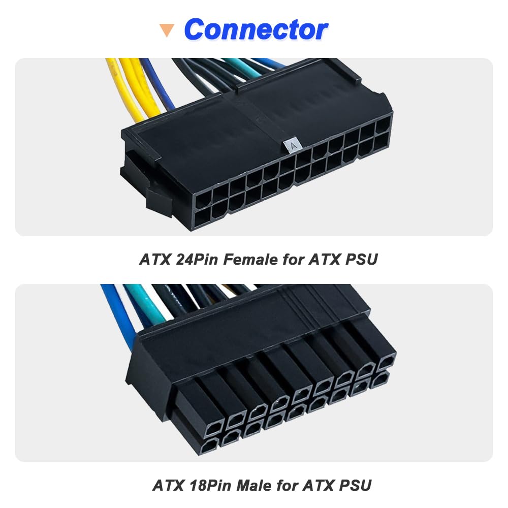 24 Pin to 18 Pin ATX PSU Power Adapter Cable, 24P to 18P ATX PSU Main Power Supply Cable for HP Z220 Z230 Z420 Z620 Workstation (33cm, 13in) — view 3