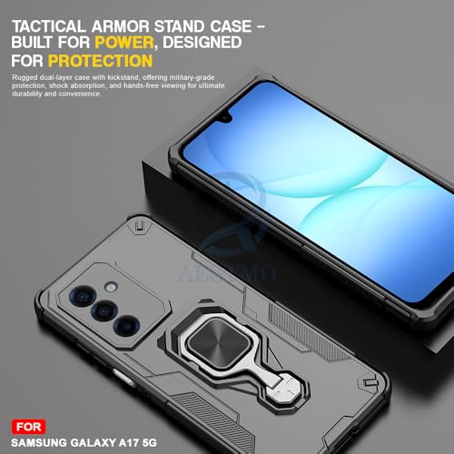 Image of AESTMO Armor Back Cover for Samsung Galaxy A17 / M17 / F17 5G | Ring Holder & Kickstand & Camera Protection in-Built | 360 Degree Protection Back Case Cover (Black)