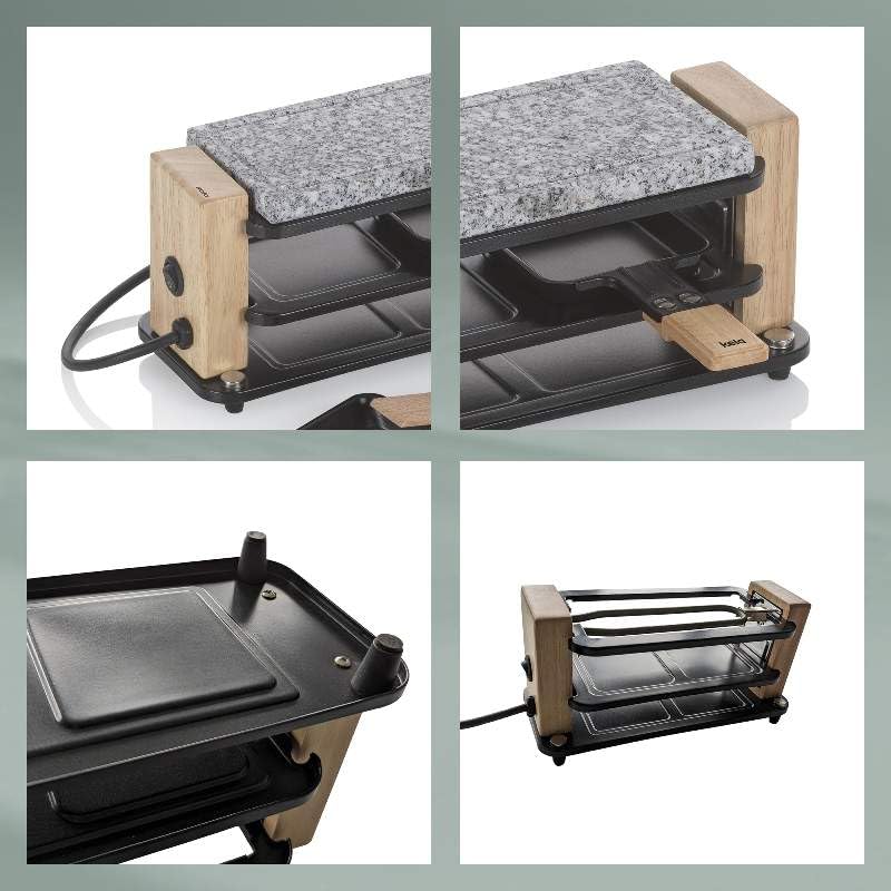 Kela Raclette/pierre BEDRETTO - Granit noir, pour 2 personnes, mini raclette avec plaque en pierre et poêlon, 27 x 11 x 13 cm