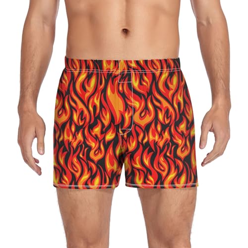 Laprad Boxer Shorts Breathable Boxer Briefs Flame Print Soft Underwear with Button Fly