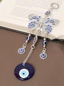 TIED RIBBONS Metal Butterfly Blue Evil Eye Wall Hanging For Home Entrance Door Car Office Feng Shui Nazar Battu Pendant Ornament Good Luck Charm And Prosperity Decoration Gift Items (25.4 Cm)