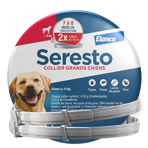 Seresto Collier Grands Chiens – 2 Protections anti puces et anti tiques pour grands chiens de plus de 8 kg – Collier Seresto pour chien 7 à 8 mois de...