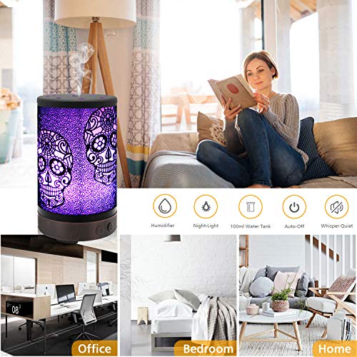 Skull Essential Oil Diffuser, Daroma 100Ml Metal Aromatherapy Ultrasonic Cool Mist Humidifier Air Scent Home Office Gift, 7 Colors Changed Led Mood Light, Waterless Auto-Off #TOP3