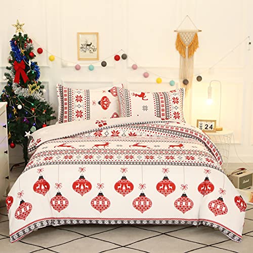 Mengersi Christmas Duvet Cover Queen Size,Reindeer Christmas Prints Holiday Bedding Comforter Cover with Zipper Closure,Home Decoration for New Year