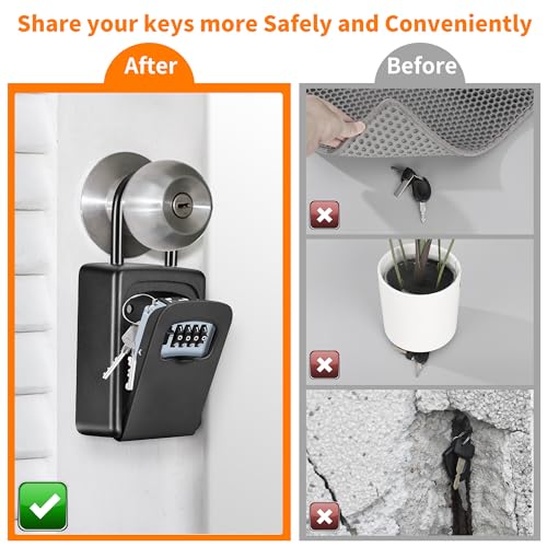 Wall Mounted, Portable Lock Box for House, 5 Key Capacity, Weatherproof Resettable Code House Key Safe Security Lock Box for Outside Realtors Garage Spare (2 Pack, Black) - Image 3
