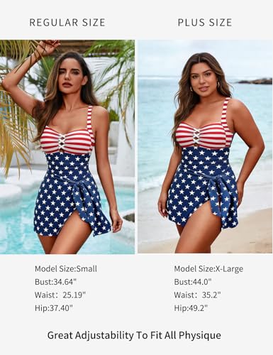 Image of Zilcremo Swim Dress for Women Tummy Control One Piece Swimsuit Wrap Swimdress Square Neck Skirted Bathing Suit Swimwear
