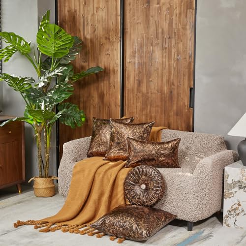 Image of EUCIOR Round Decorative Pillow,Handmade Circle Pillow,Smooth Metallic Leather Round Pillows for Couch Home Decor Bedroom Living Room Bed Sofa