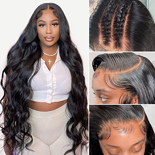 5x5 HD Lace Closure Wigs Human Hair,12A Body Wave 180 Density HD Transparent Lace Front Wigs Human Hair Pre Plucked,Glueless Human Hair Wigs For Black Women Natural Color 28 Inch