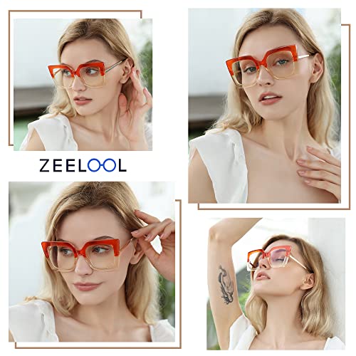 Image of Zeelool Chic Oversized Thick Square Eyeglasses Frame for Women with Non-prescription Clear Lens Qatar ZOP01892-05 Orange