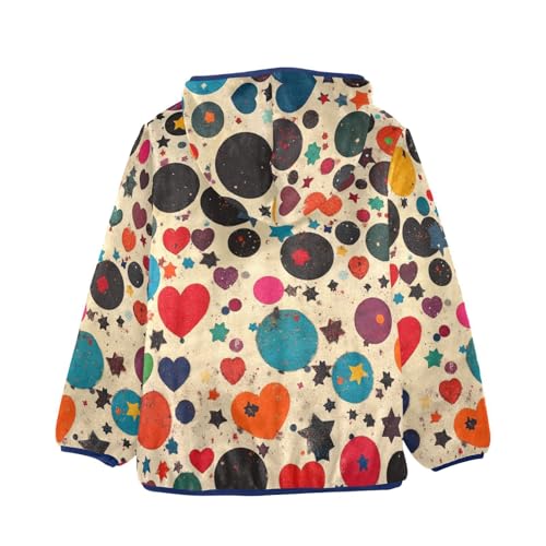 Watercolor Stars Circles and Hearts Girls Fleece Jacket Girls Fall Jacket Girls Zip Up Hoodie Girls Sherpa Jacket 2-10T2