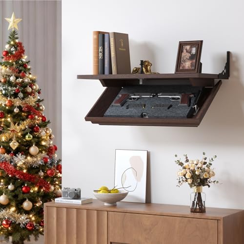 Lvifur 24 Compact Gun Shelf with Lock for Wall Mount Display Wood