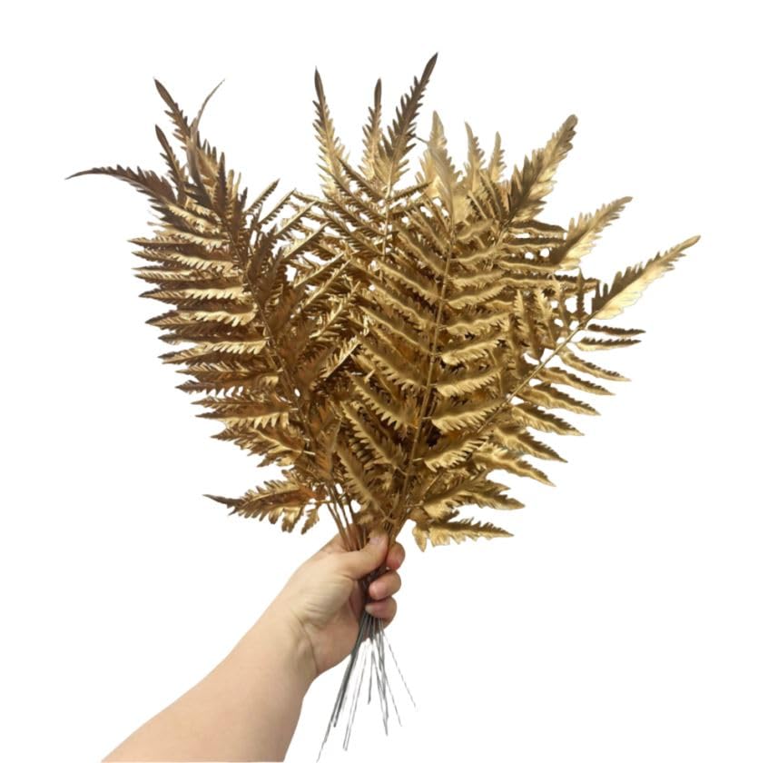 Corkwaw 20 Pack Golden Artificial Plant Branches, 17 inch Faux Boston Fern Leaves for Indoor Outdoor Christmas Decor, DIY Wreath, Planter Filler, Table Centerpiece Decorations
