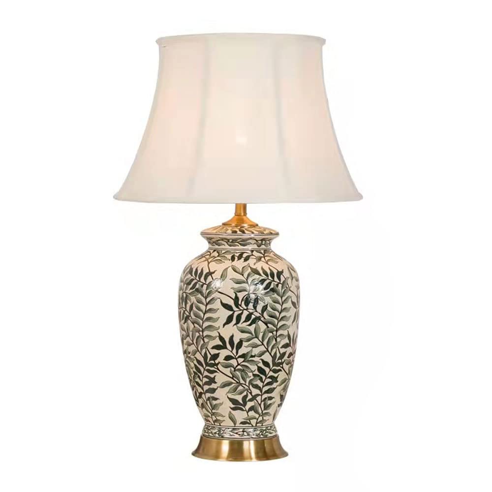 asdchZen 27.5" Ceramic Table Lamp Handpainted Leaves Glazed Traditional Bedside Desk Nightstand Lamp For Bedroom Living Room Office College Bookcase