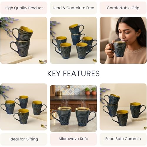 Image of The Earth Store Blue Fusion Wave Coffee Mug - 300ML Ceramic Coffee Mugs Set of 2 | Microwave & Dishwasher Safe Mugs for Gift | Home | Office | Restaurant | Daily Use Tea Mug