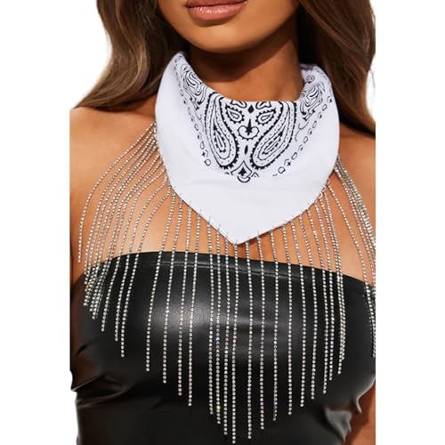 Cashew Flower Scarf Adult Rhinestones Fringes Hiphop Kerchief Elastic Bandana Camping Travel Taking Photo Hair Kerchief